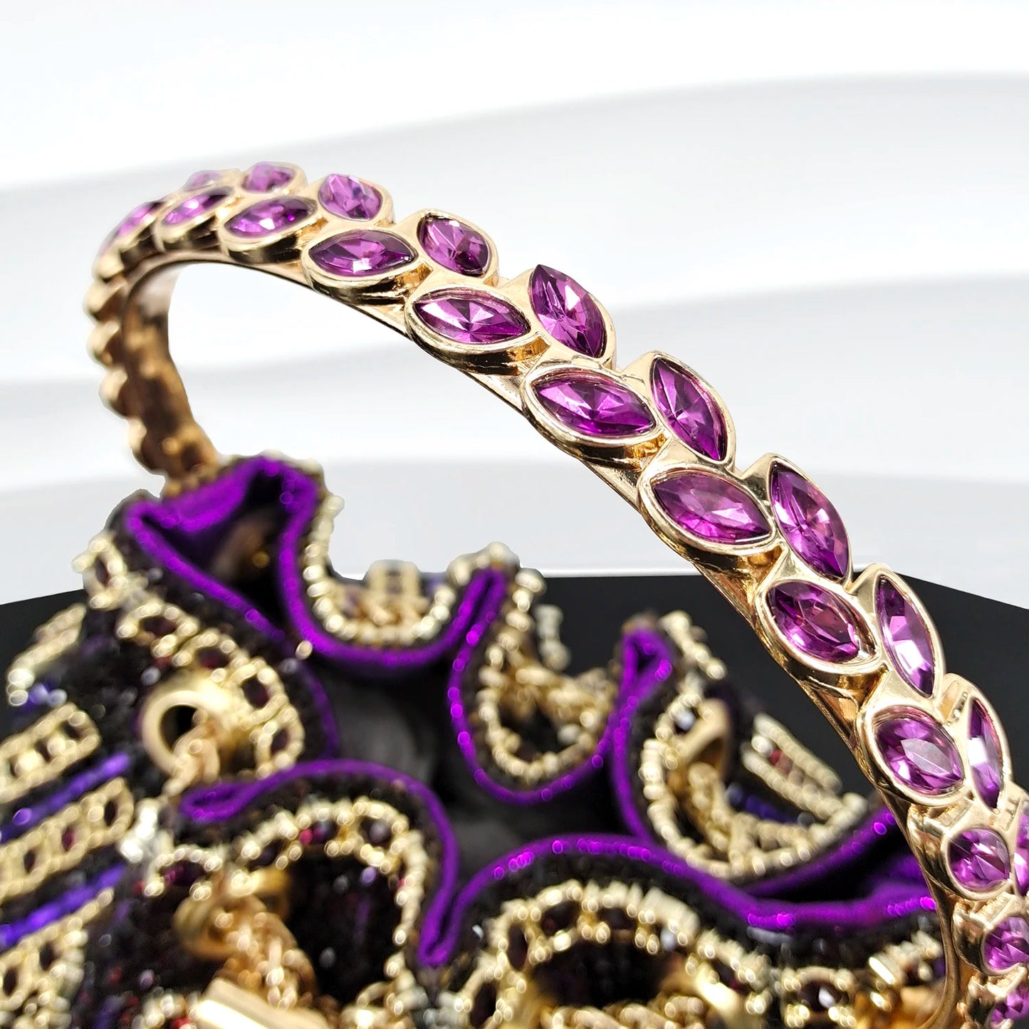 African Fashionable Shiny Handbag Banquet Ladies Bag Full Of Diamonds Semi-Circle Bracelet Bag