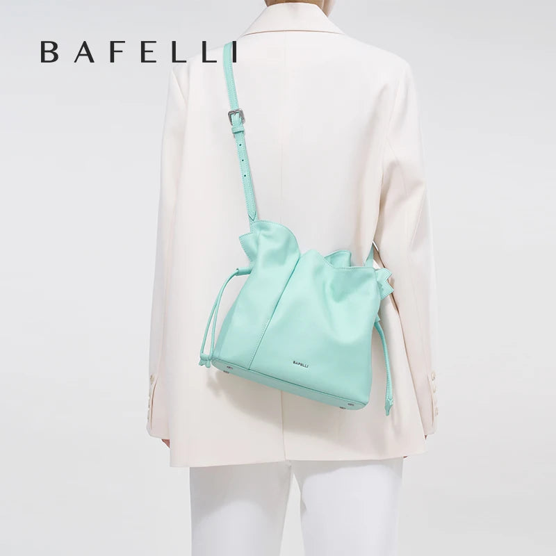 BAFELLI 2025 NEW WOMEN'S BAG LEATHER CASUAL BUCKET HANDBAGS FOR FEMALE TREND FASHION SHOPPER PURSE LUXURY BRAND SHOULDER