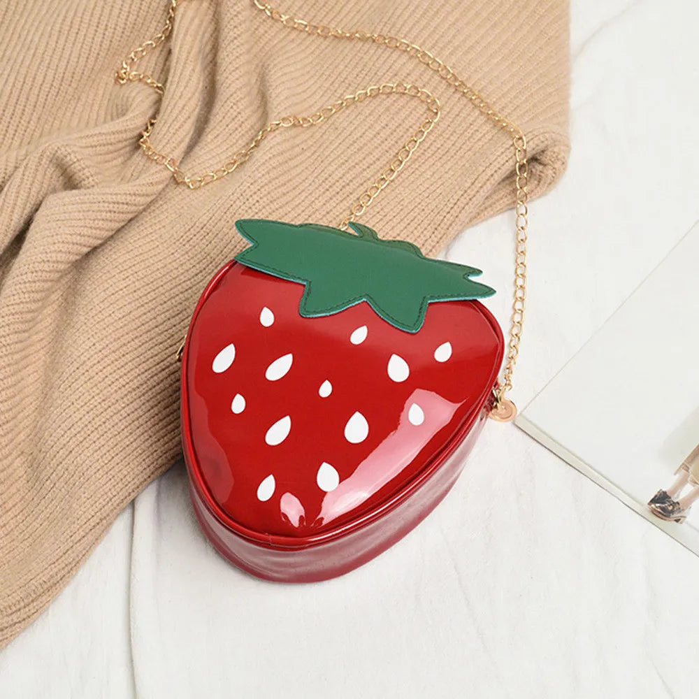 Women Chain Purse Shoulder Bag For Gift Fashion Cute Strawberry-Shaped Design Soft Leather Mini Crossbody Bag Causal Sweet Bags