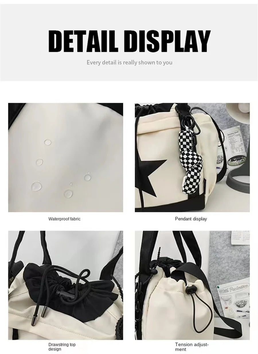 Personality Women Crossbody Bag Y2K Style Large Capacity Couple Shoulder Bag New Casual Nylon Tote Bag Luxury Drawstring Handbag