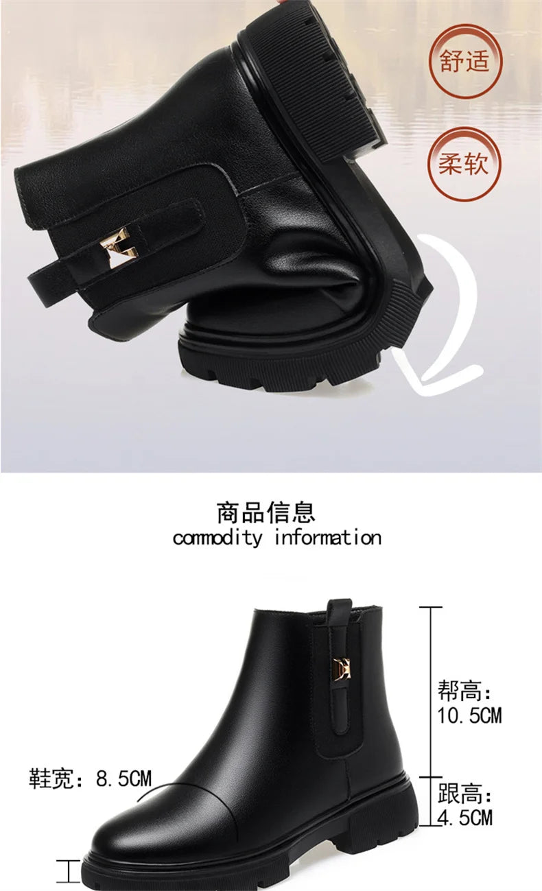 2024 British Style Women Chelsea Boots Square Heel Platform Comfortable Anti-slip Zip Ankle Boots Soft Leather Casual Boots