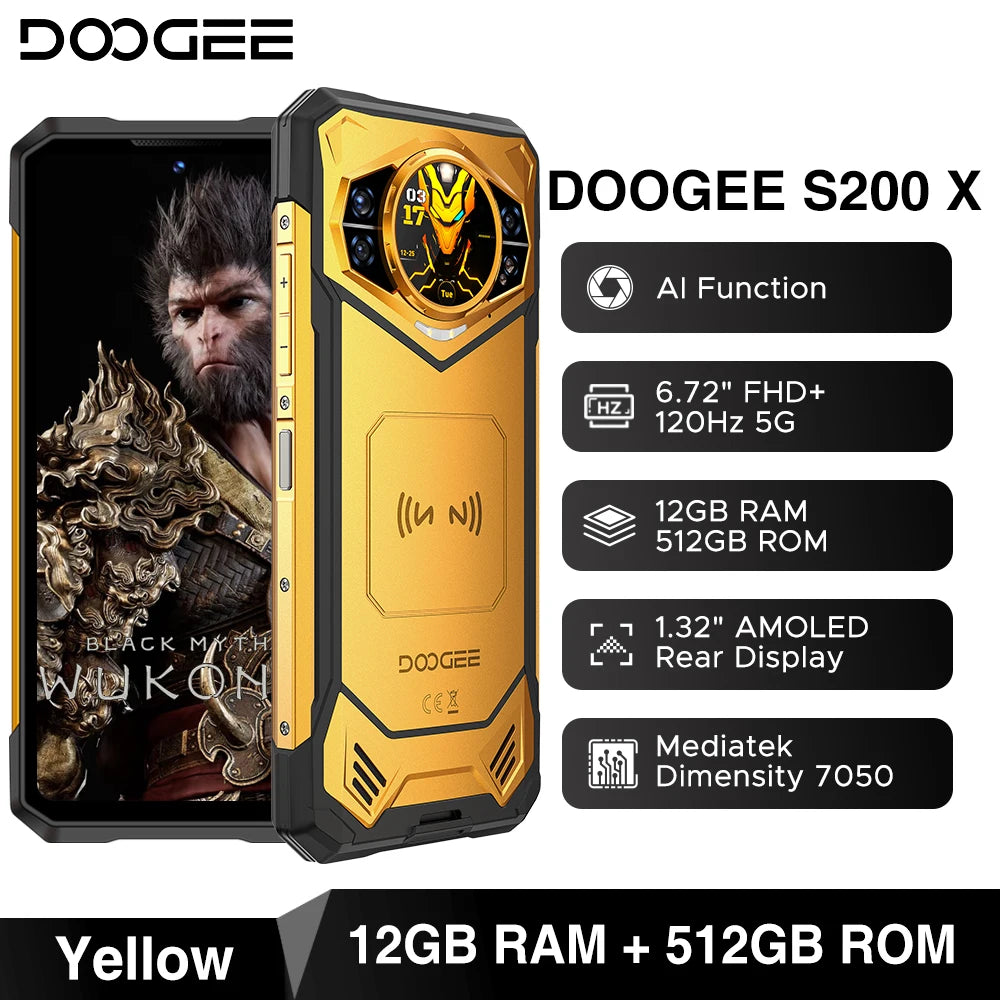 Doogee S200 X 5g Rugged Phone 12+512Gb Smartphone 6.72” Fhd+120Hz Ips Screen Dimensity 7050 10100Mah Battery Ai Mobilephones