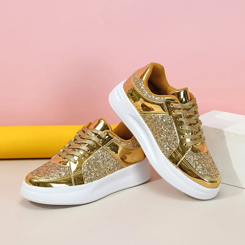 Women Shoes Spring 2024 New Fashion Vulcanized Sneakers for Women Casual Shoes Outdoor Walking Footwear Size 36-45 Gold Silver