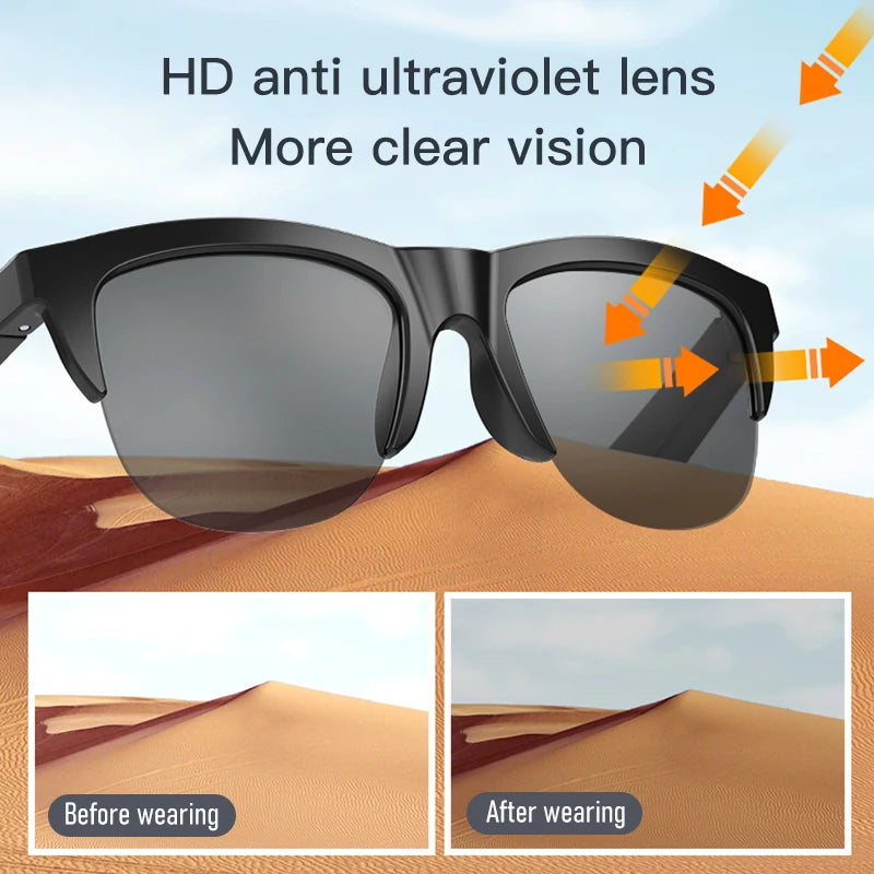Lunettes Bluetooth intelligentes tactiles à conduction osseuse pour sports de plein air, appels, lunettes de soleil, casques d'écoute sans fil professionnels