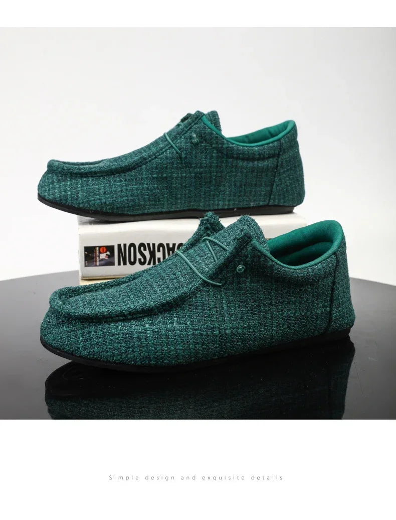 YRZL Summer Men's Canvas Boat Shoes Moccasins Casual Loafers Mens Slip-on Green Lightweight Breathable Comfortable Driving Shoe