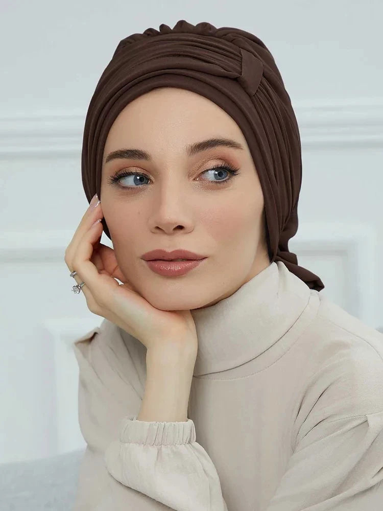 Muslim Solid Instant Turban Hat Hijab Women Caps Islamic Bandana Bonnet Fashion