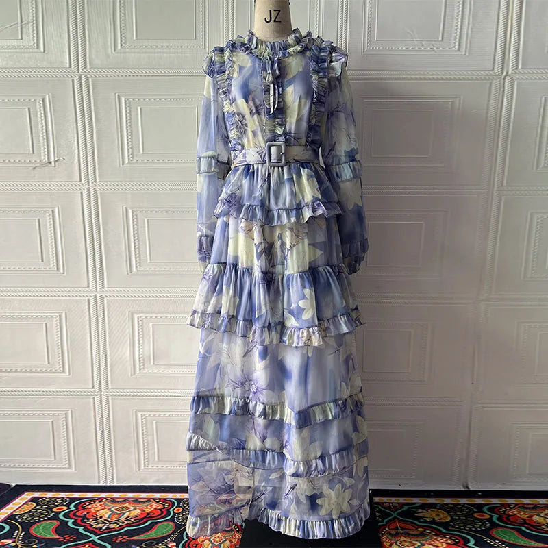 Eid Women Party Dress Abaya Muslim Ruffle Print Jalabiya Ramadan Sweet Long Dresses Vestidos Largos Kaftan Arab Long Robe 2025