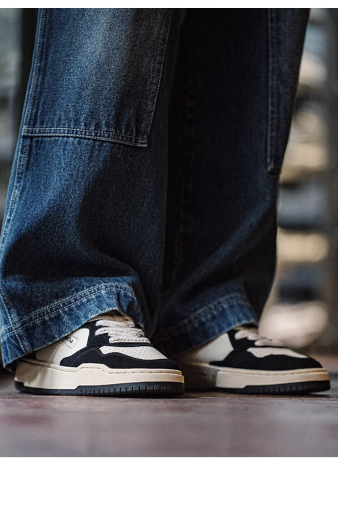 Maden New Casual Low-Top Black and White Spliced Sneakers Men's Versatile Sports Shoes for Autumn Lace-up Skateboarding Shoes