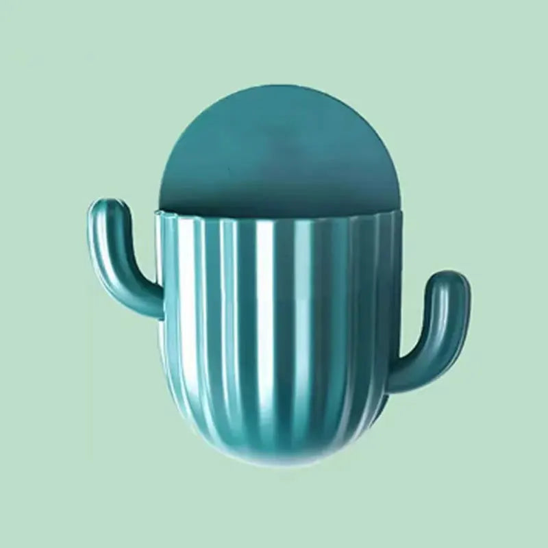 Cute Cactus Makeup Brush Holder,Wall Mounted Sundries Box Self-Adhesive Shaver Rack,Kitchen Bathroom Toothbrush Storage Containe