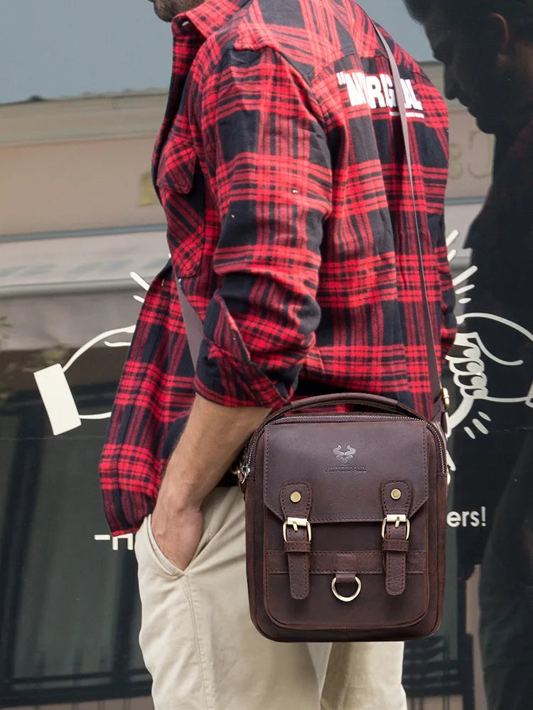 Fashion Men's Shoulder Bag Retro First layer Cowhide Crossbody Bag Business daily Commuting message Bag for mobile phone