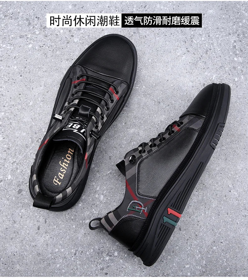 Genuine Leather Casual Shoes Men Sneakers Outdoor Walking Shoe Loafers Man Comfortable Breathable Male Light Footwear Plaid Shoe