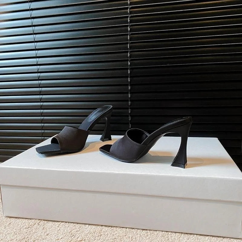 Summer Women's Fashion High Heel Slippers Elegant Open Toe Dress Slides Design Style Stripper Party Sandals