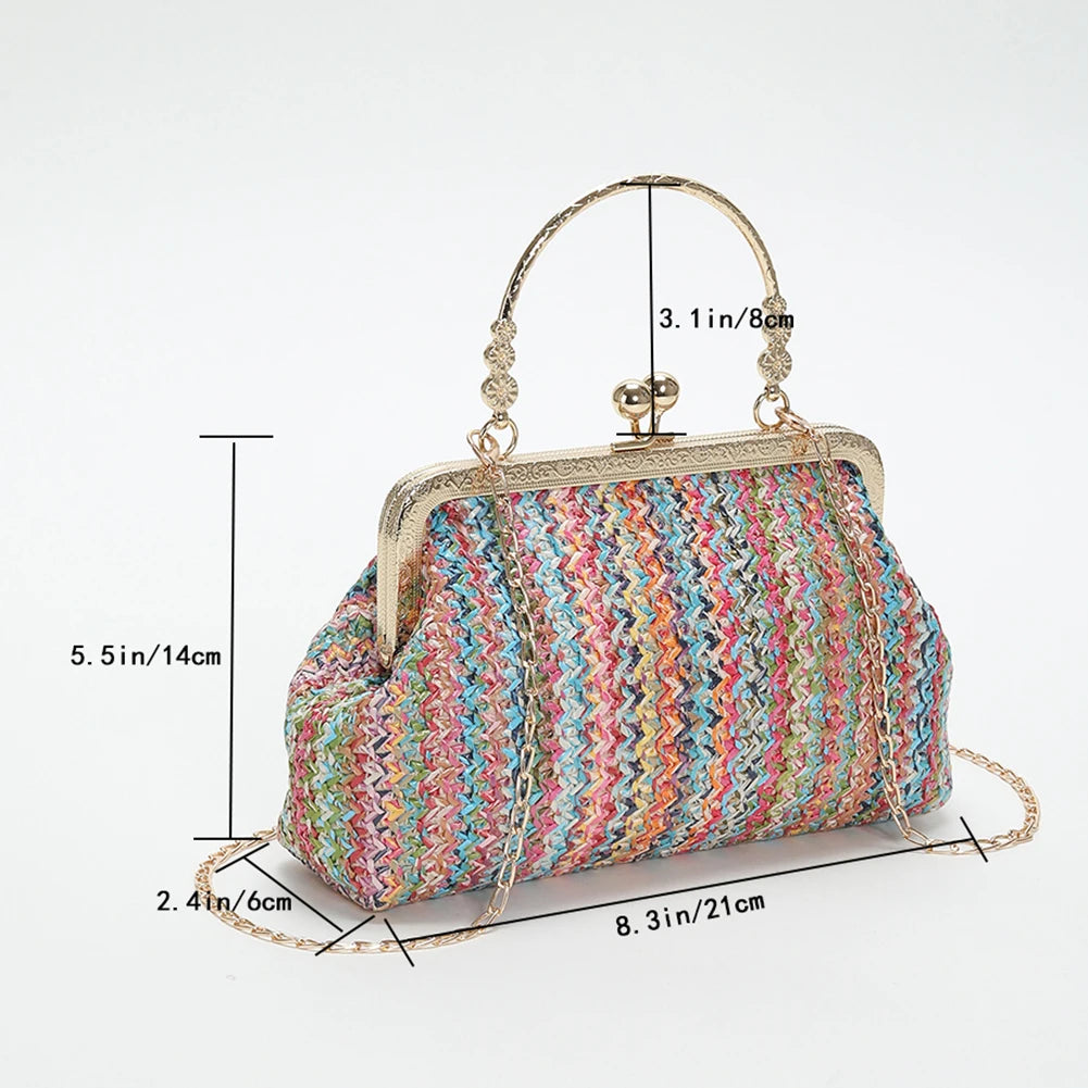 Fashion Designer Bag Luxury Women Bags Evening Clutch Colorful Straw Woven Shell Bag Beach Vacation Crossbody Bag Shoulder Bag