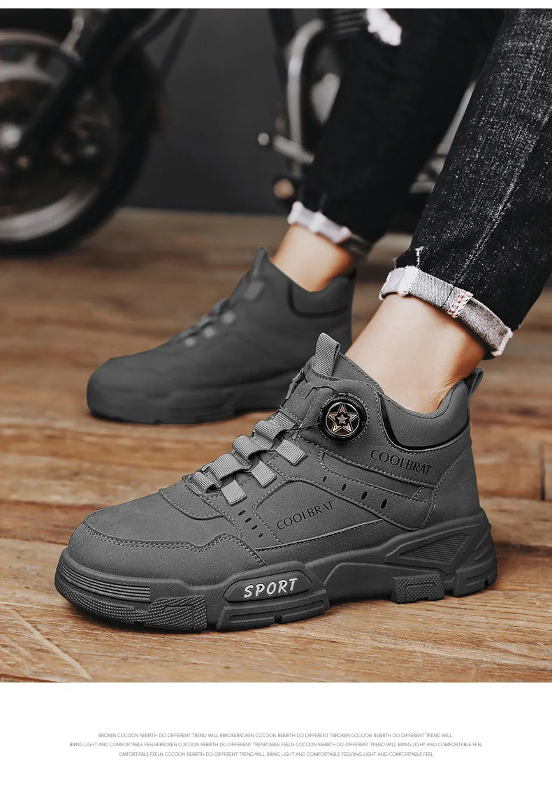 2024 New Men's High Top Platform Casual Boots Swivel Button Outdoor Cargo Men's Booties Motorcycle Ankle Boots Sneakers for Men