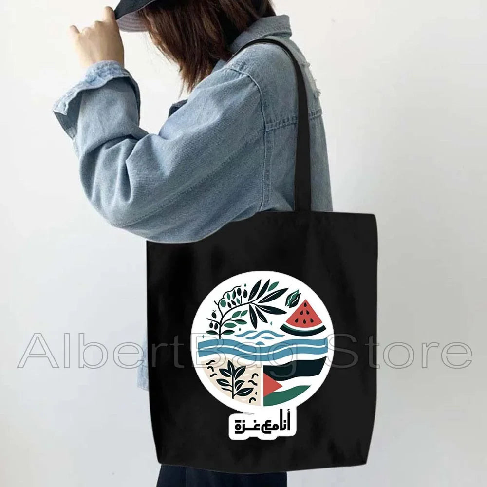 Peace Gifts Al Aqsa Keffiyeh Canvas Tote Bags Olive Tree Jerusalem Dome of The Rock Shopping Fashion Shoulder Organizer Handbag