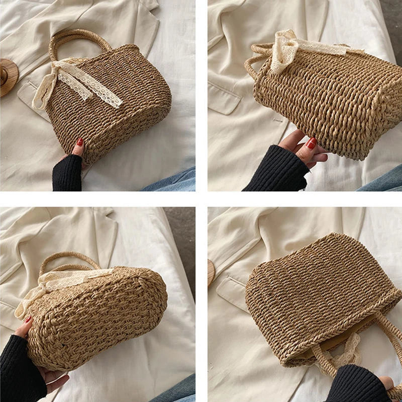 Women Handbags Straw Rattan Woven Crossbody Bag Summer Bohemia Beach Tassel Design Basket Bag Fashion Shoulder Messenger Bag