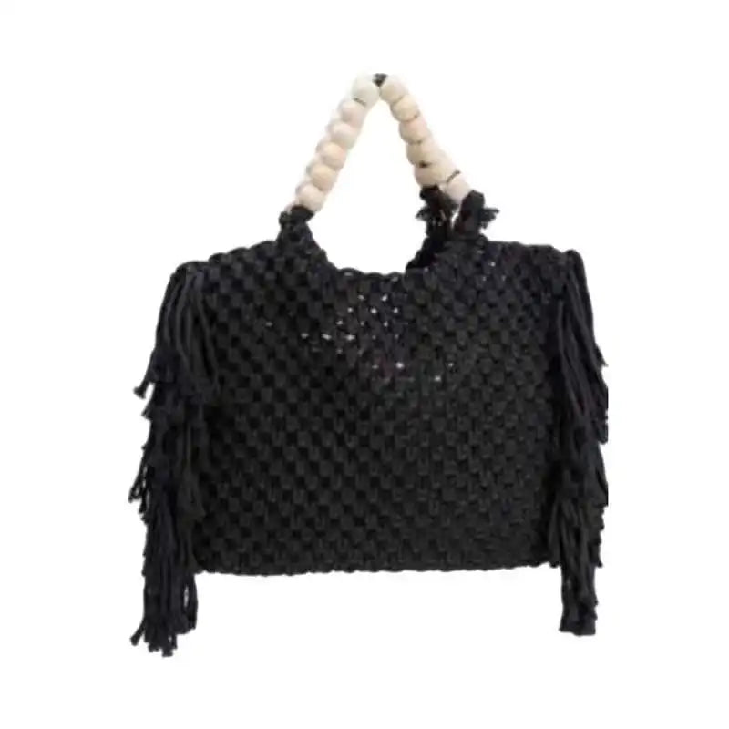 Casual Tassel Straw Shoulder Bag Female Handmade Woven Crossbody Bag Bohemian Kintted Lady Handbag Beach Bag Flap Bag sac