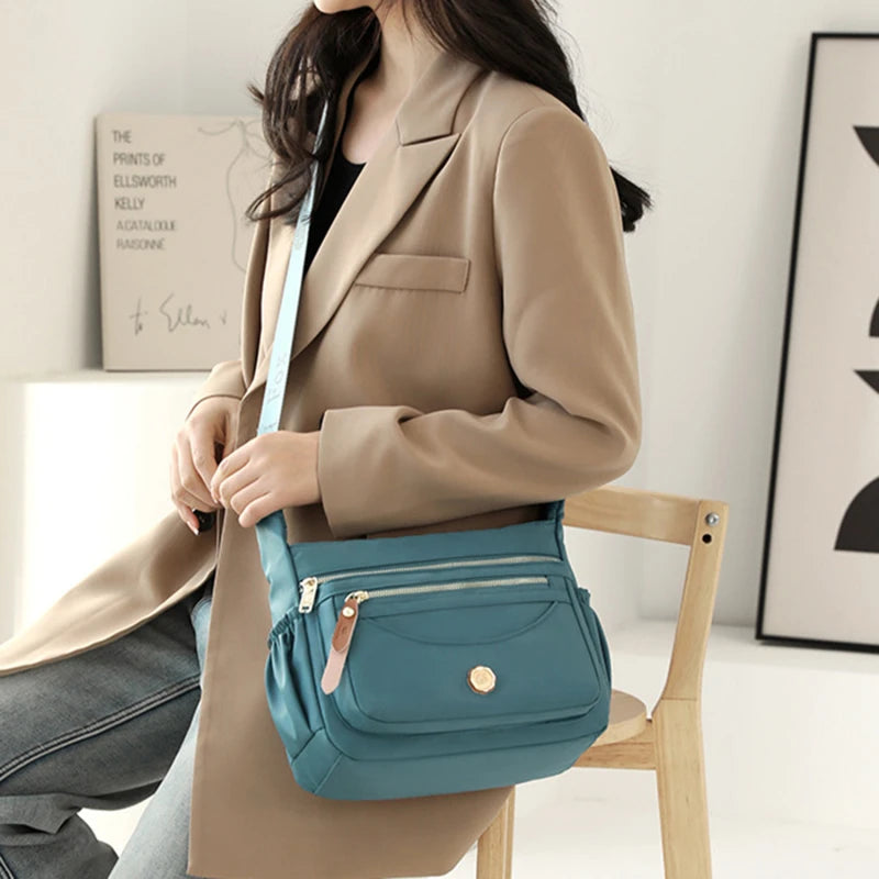 New Female Nylon Bag Casual Shoulder Bag Multi-layered Phone Bag Multi-pocket Shoulder Bag Solid Color Ladies Crossbody Bag
