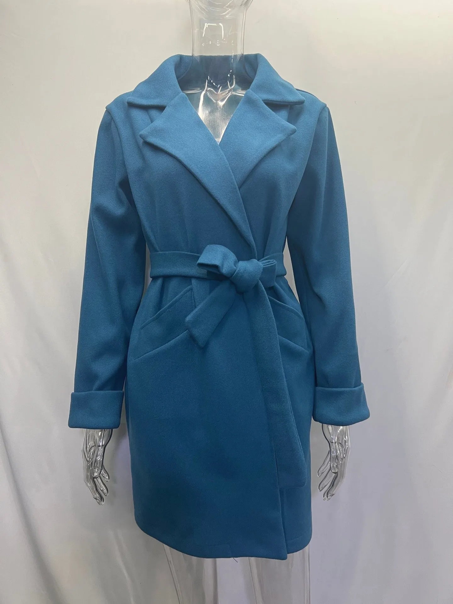 2023 Women Hot Pink Trench Coat Casual Mid Long Overcoat Lapel Open Front Cardigan Outwear Woolen Boot Winter Jackets for Women