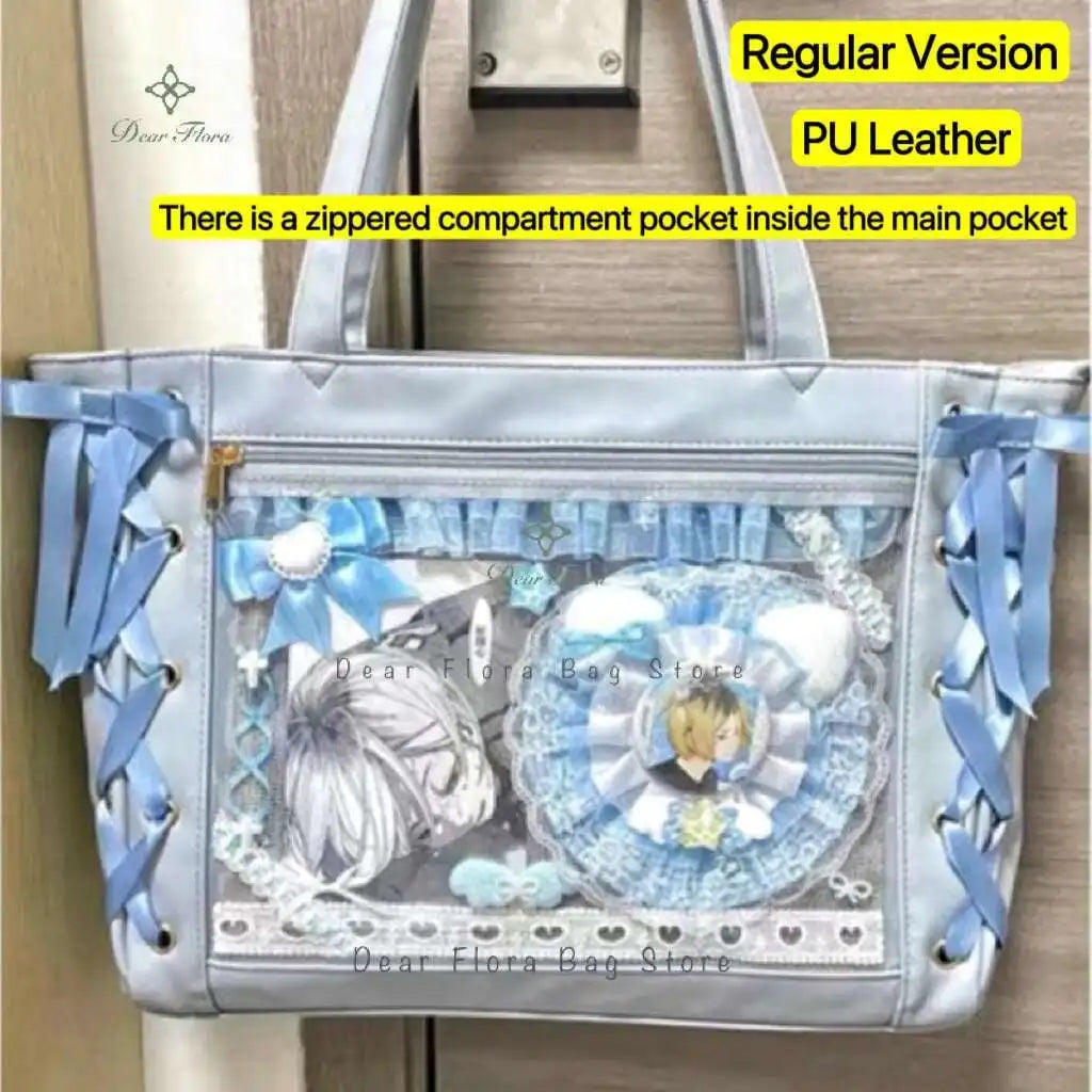 Japanese Sweet Women Ribbon Ita Bag Cute Lolita Girl Transparent Handbags Fashion Large Capacity Tote Bag Aesthetic Shoulder Bag