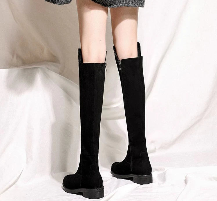 Shoes for Woman Middle Heel Footwear Winter Knee High Shaft Women's Boots Long Flat Gothic Spring Autumn Demi-season Quality Hot