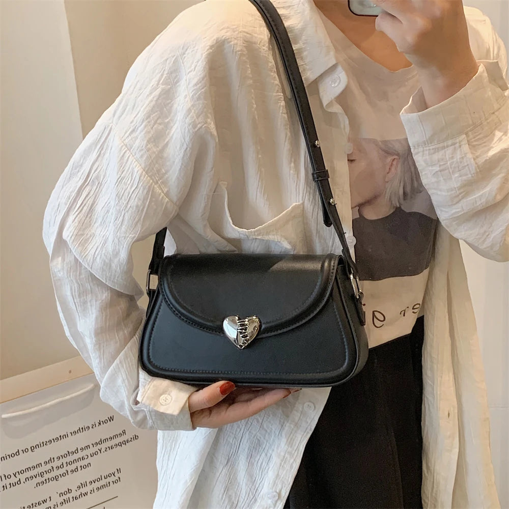 MOODS Loving Heart Buckle Crossbody Bags For Women 2023 Luxury Designer Handbags Silver Color Small Shoulder Underarm Phone Bag