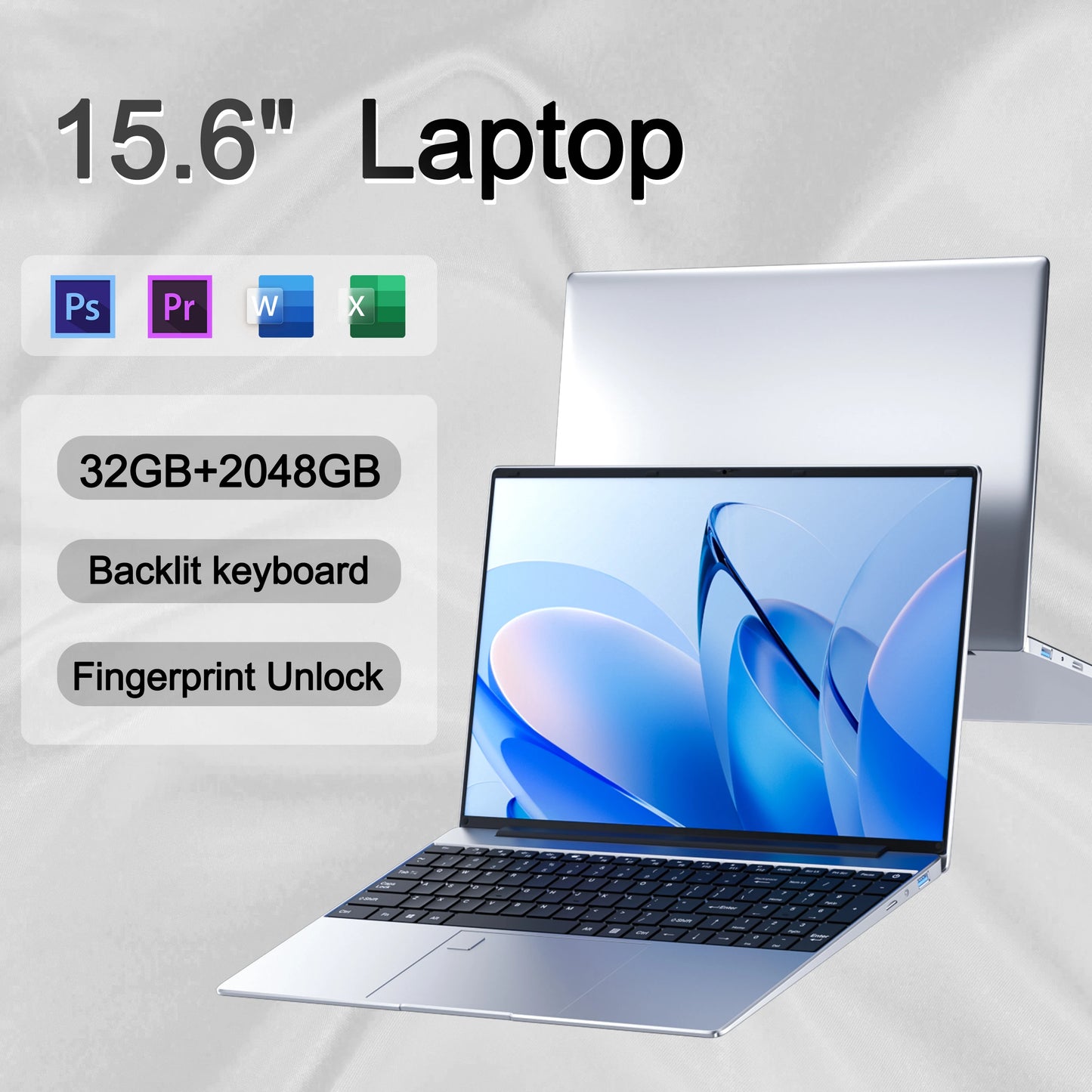 Original 15.6"  N5095 laptop, Windows 11 Professional 32GB 2048 GB fingerprint unlock backlit keyboard portable office laptop