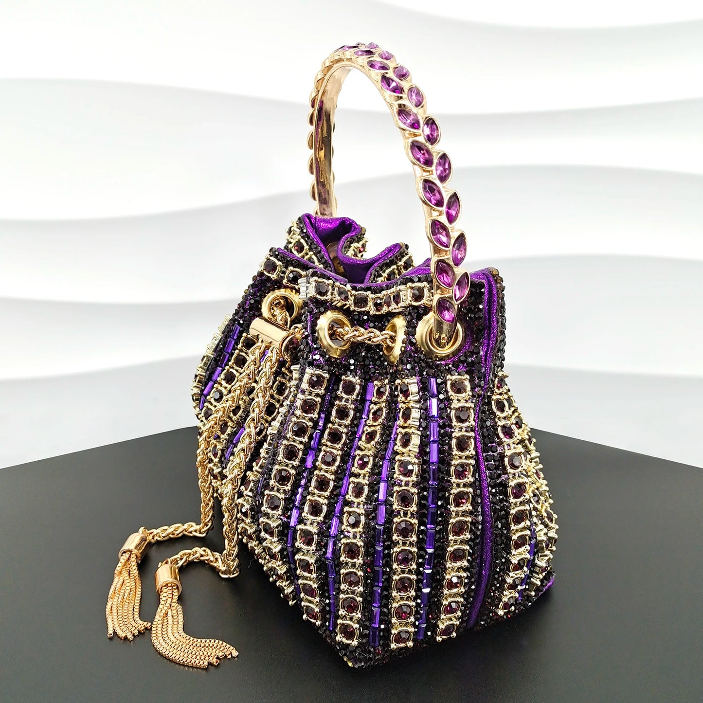 African Fashionable Shiny Handbag Banquet Ladies Bag Full Of Diamonds Semi-Circle Bracelet Bag