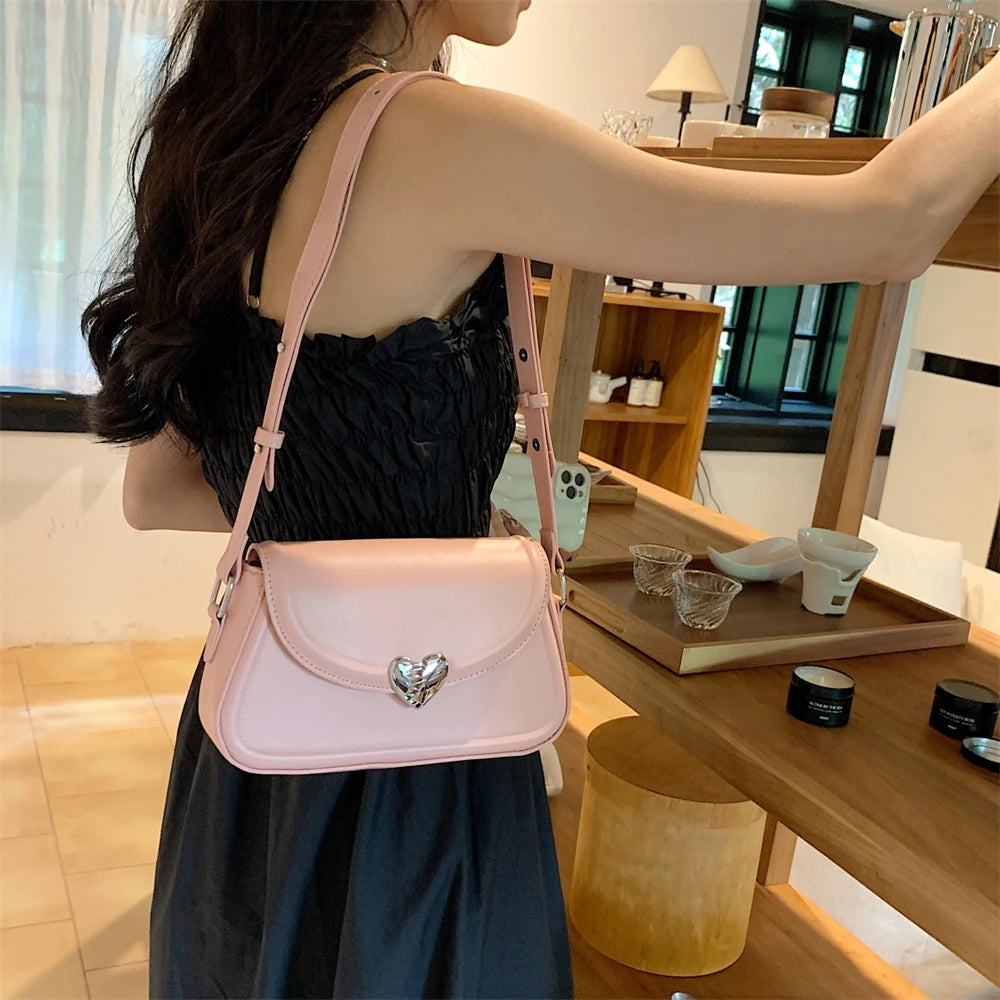 MOODS Loving Heart Buckle Crossbody Bags For Women 2023 Luxury Designer Handbags Silver Color Small Shoulder Underarm Phone Bag