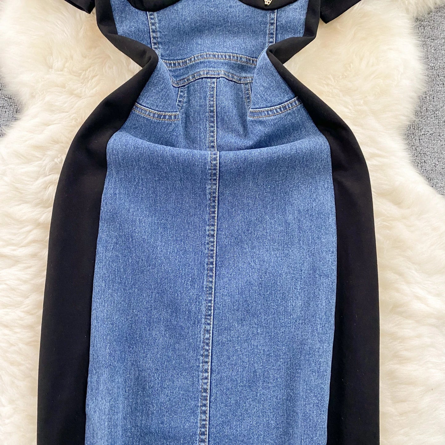 High Waist Bodycon Vestidos Mujer Women 2025 Dresses Contrast Fake Two Piece Dress Casual Fashion Vestido Temperament Robes