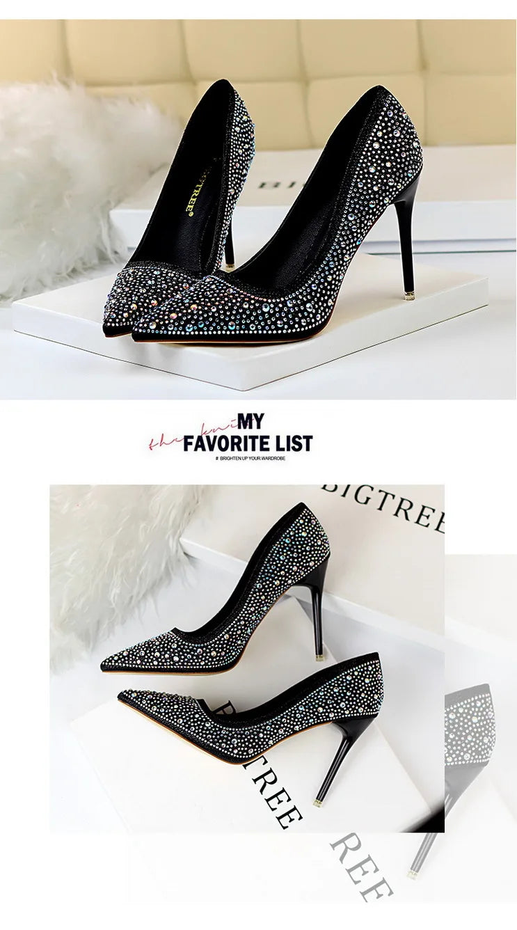 Rhinestone Women Pumps Sexy Stiletto Women High Heels Pointed Toe Women Heels Pumps Women Shoes Party Wedding Shoes Scarpe Donna