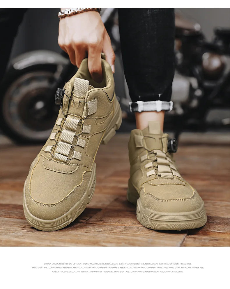 2024 New Men's High Top Platform Casual Boots Swivel Button Outdoor Cargo Men's Booties Motorcycle Ankle Boots Sneakers for Men