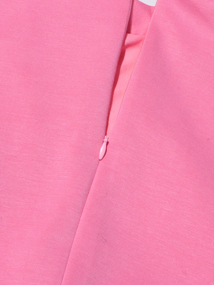 TWOTWINSTYLE Solid Spliced Appliques Slimming Dresses For Women Half High Collar Long Sleeves A Line Temperament Dress Female