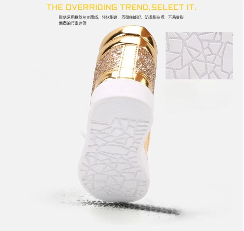 Men's Boots Nightclubs Fashiona Sequins With Diamonds Gold Leather Boots Trendy High Top Sports Casual Shoes Large Size 38-48