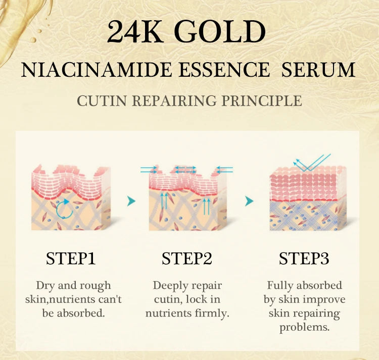 24K Gold Face Serum Dark Spot Remover Niacinamide Serum Hyaluronic Acid Anit-Wrinkle Whitening Facial Skin Care Products