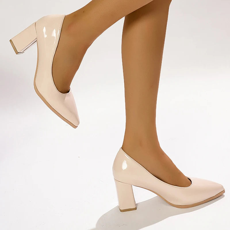 Women Shoes Green Chunky Heel High Heels Sexy Pointed Toe 7Cm Pumps Wedding Dress Shoes Rubber Bottom High Heels Ladies