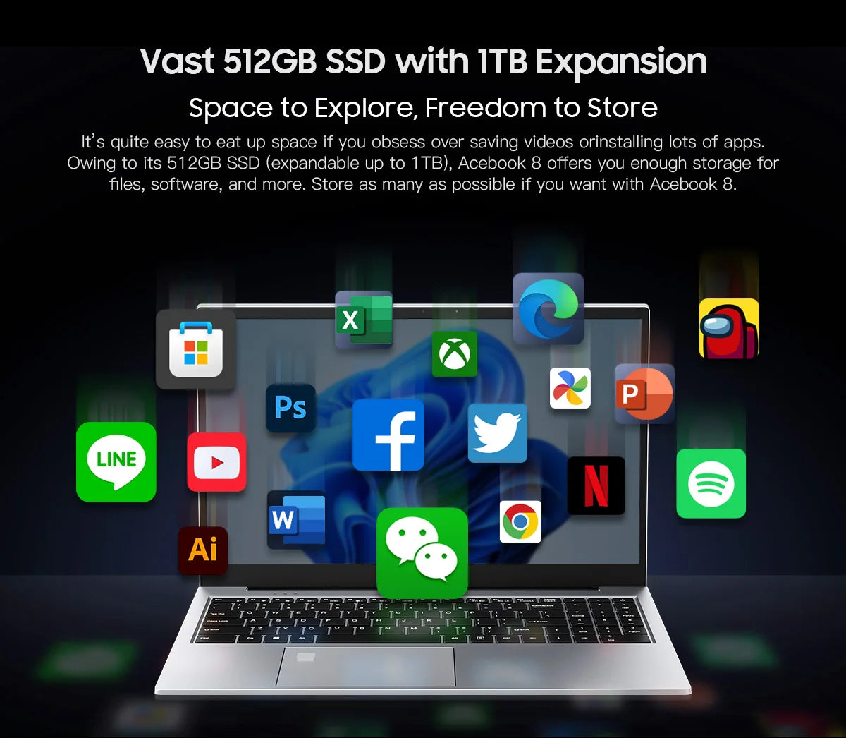 Blackview AceBook 8 Laptop 15.6" 12th Gen Intel Alder Lake N97 16GB RAM 512GB SSD + expansion up to 1TB Windows 11 Home 15.6"