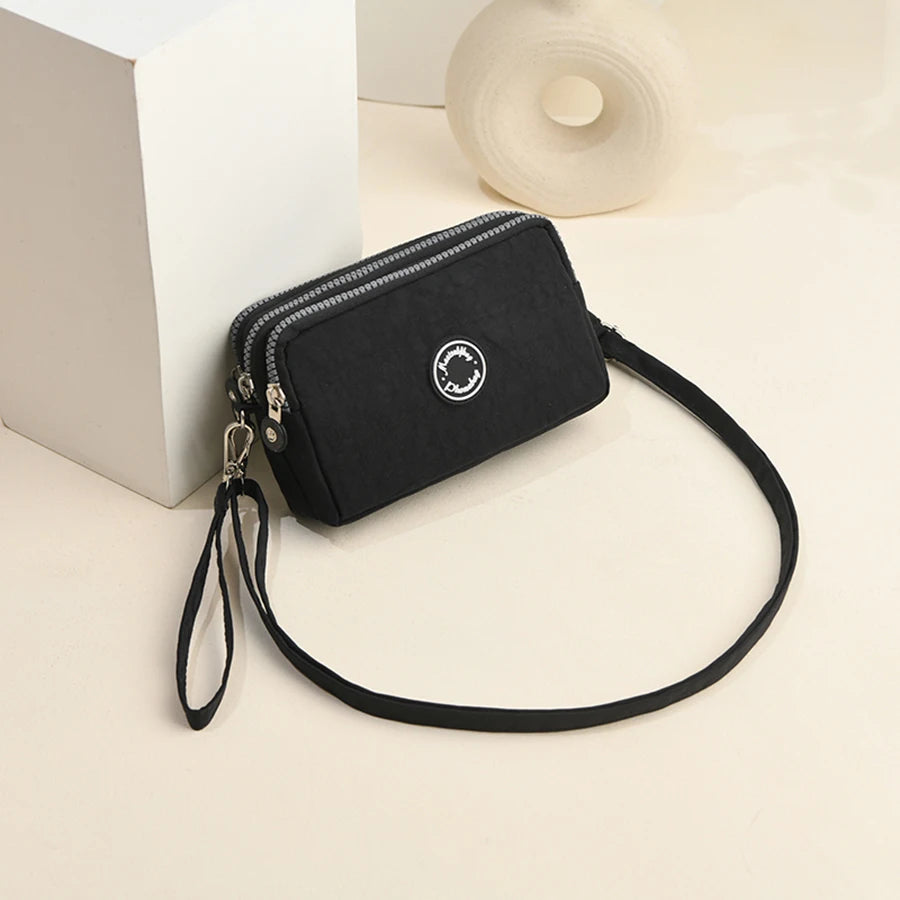Fashion solid color triple zipper large capacity ladies crossbody travel portable popular zipper coin purse phone wallet