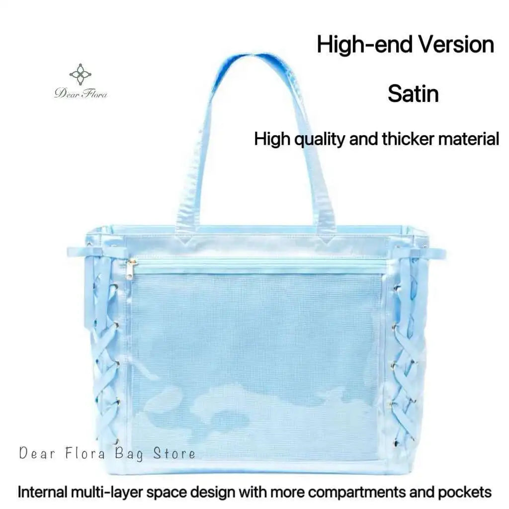 Japanese Sweet Women Ribbon Ita Bag Cute Lolita Girl Transparent Handbags Fashion Large Capacity Tote Bag Aesthetic Shoulder Bag