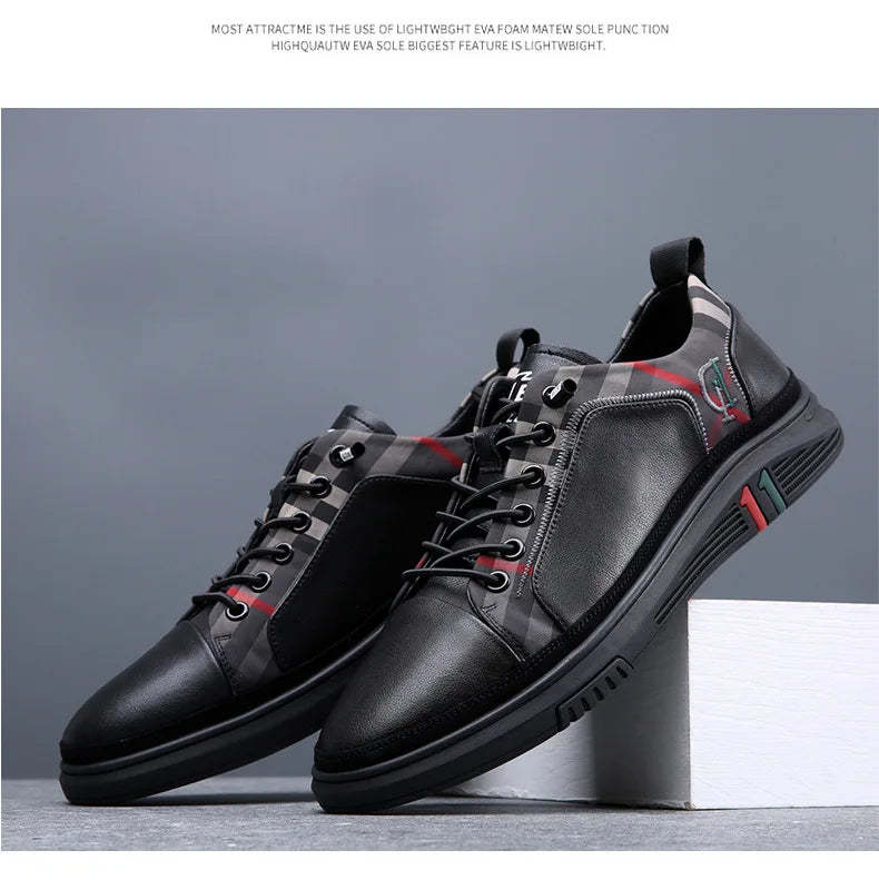 Genuine Leather Casual Shoes Men Sneakers Outdoor Walking Shoe Loafers Man Comfortable Breathable Male Light Footwear Plaid Shoe