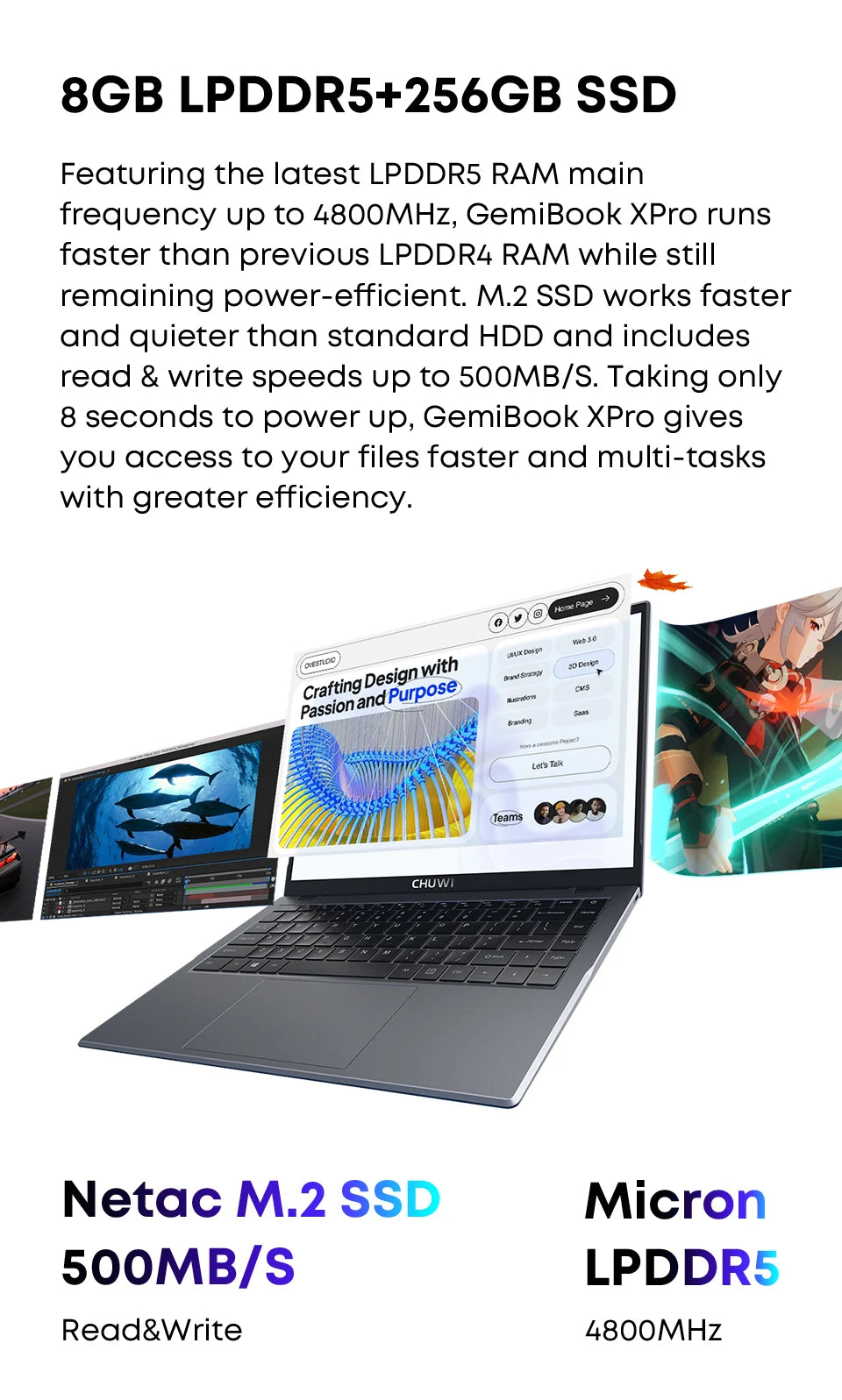 CHUWI GemiBook XPro 14.1 Inch Laptop Intel 12th N100 8GB DDR5 256GB SSD Windows 11 1920*1080 16:9 Screen WiFi 6 BT5.2 38Wh