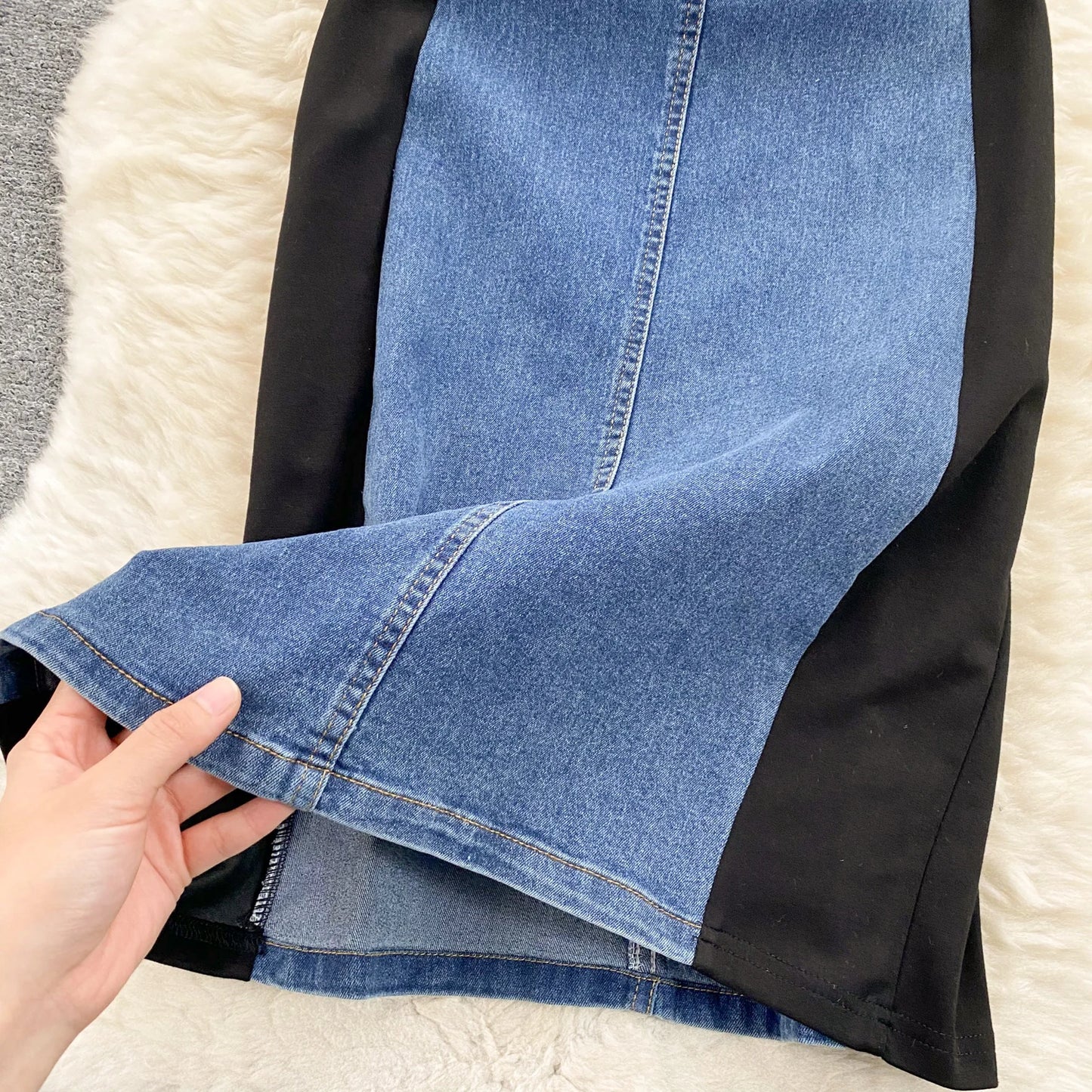 High Waist Bodycon Vestidos Mujer Women 2025 Dresses Contrast Fake Two Piece Dress Casual Fashion Vestido Temperament Robes