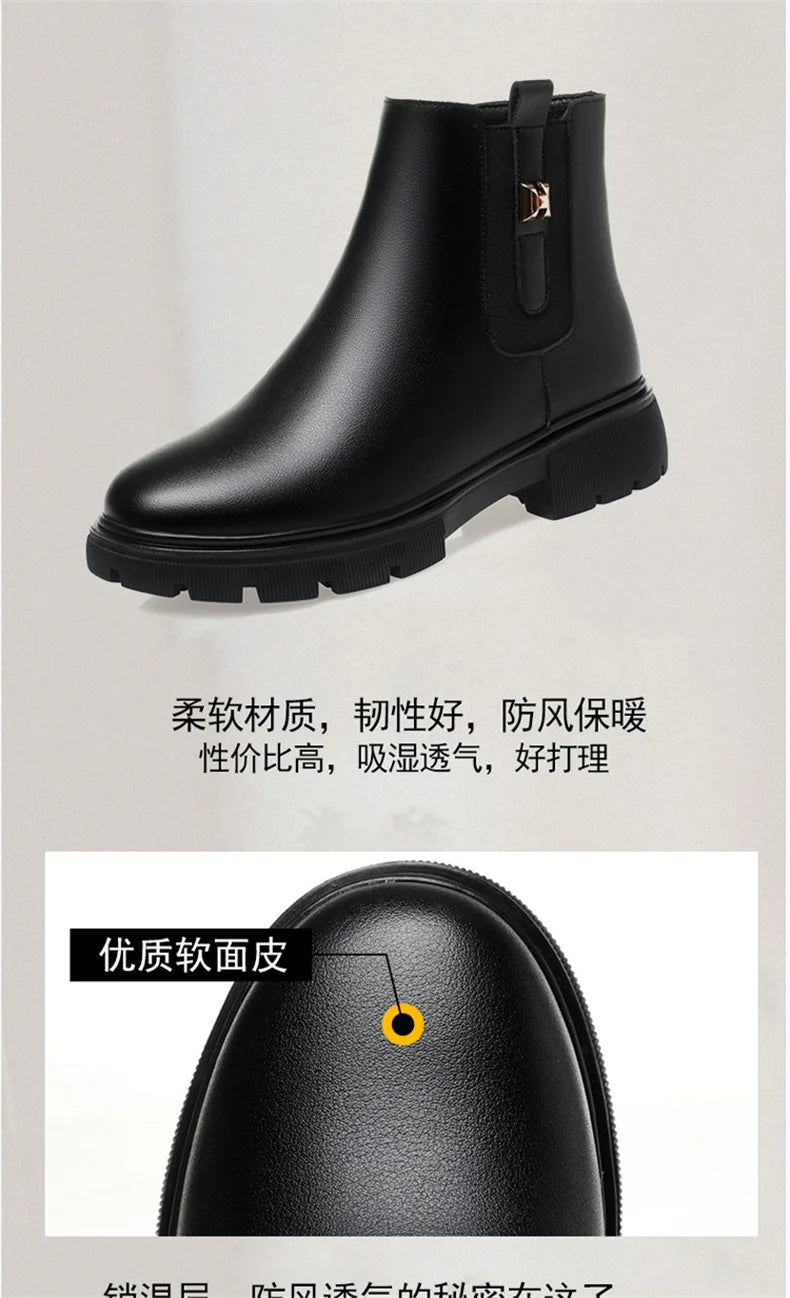 2024 British Style Women Chelsea Boots Square Heel Platform Comfortable Anti-slip Zip Ankle Boots Soft Leather Casual Boots