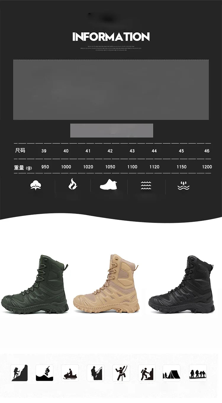 Special Forces Desert Combat Tactical Men's Tall Boots Wear-resistant Training Boots Waterproof Outdoor Mountaineering Sports Cl