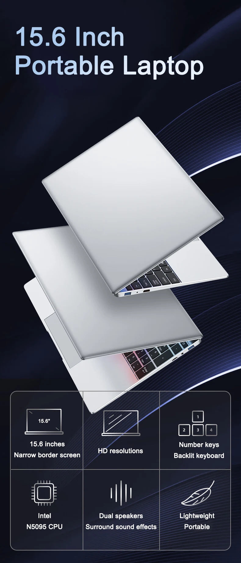 Original 15.6"  N5095 laptop, Windows 11 Professional 32GB 2048 GB fingerprint unlock backlit keyboard portable office laptop