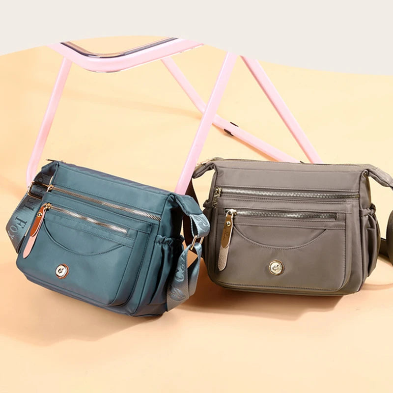 New Female Nylon Bag Casual Shoulder Bag Multi-layered Phone Bag Multi-pocket Shoulder Bag Solid Color Ladies Crossbody Bag