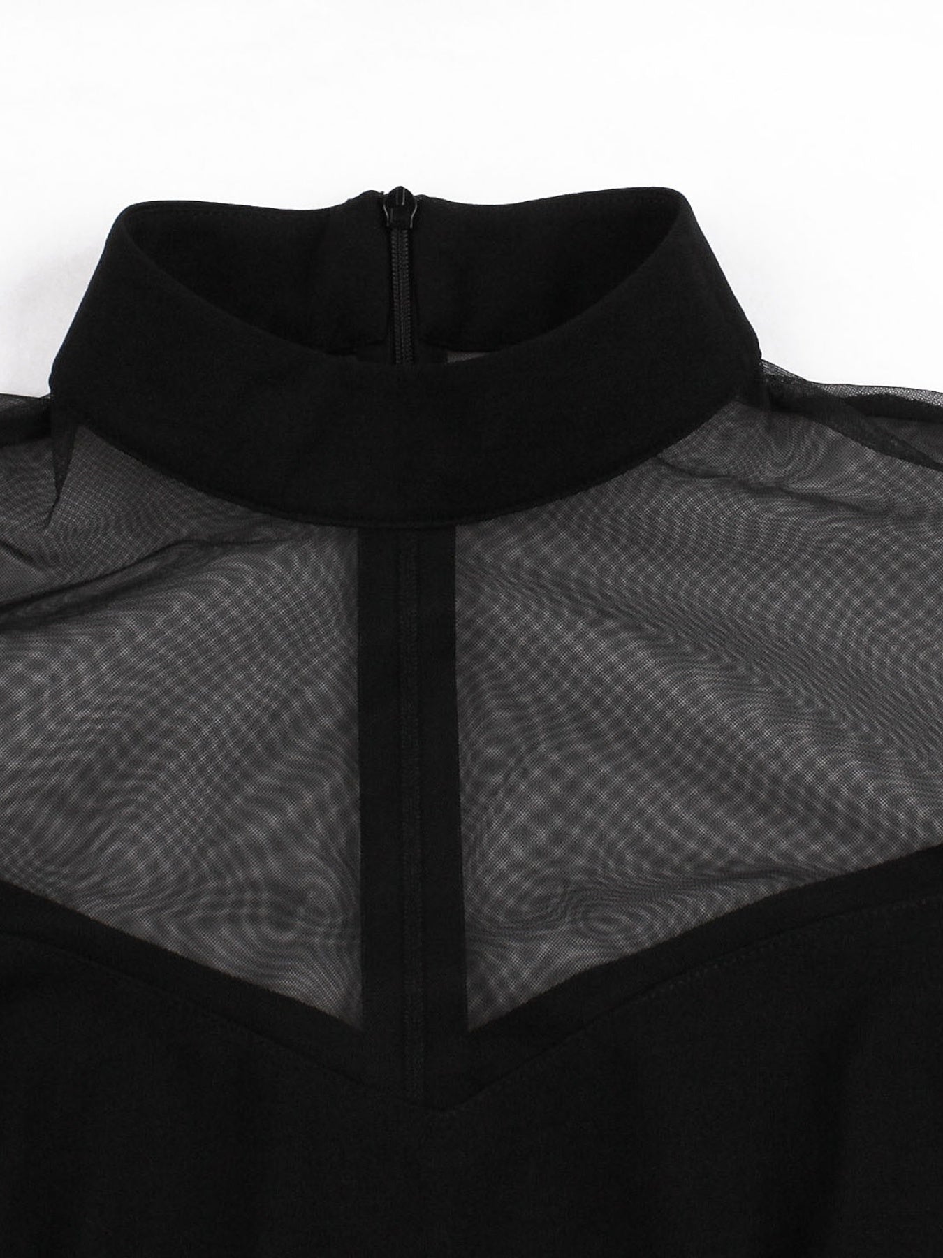 Halloween Black Queen Mesh Trumpet Sleeve Dress, Solid Retro Zip Back Dress, Women's Clothing