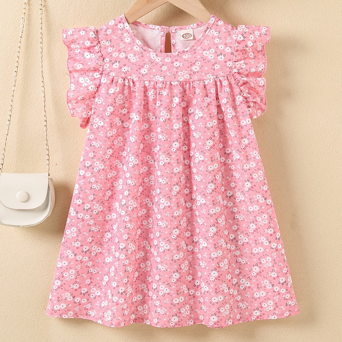 Girls' Summer Floral Princess Sundress - Sleeveless, Easy-Care, Elegant Crew Neck with Flared Hem