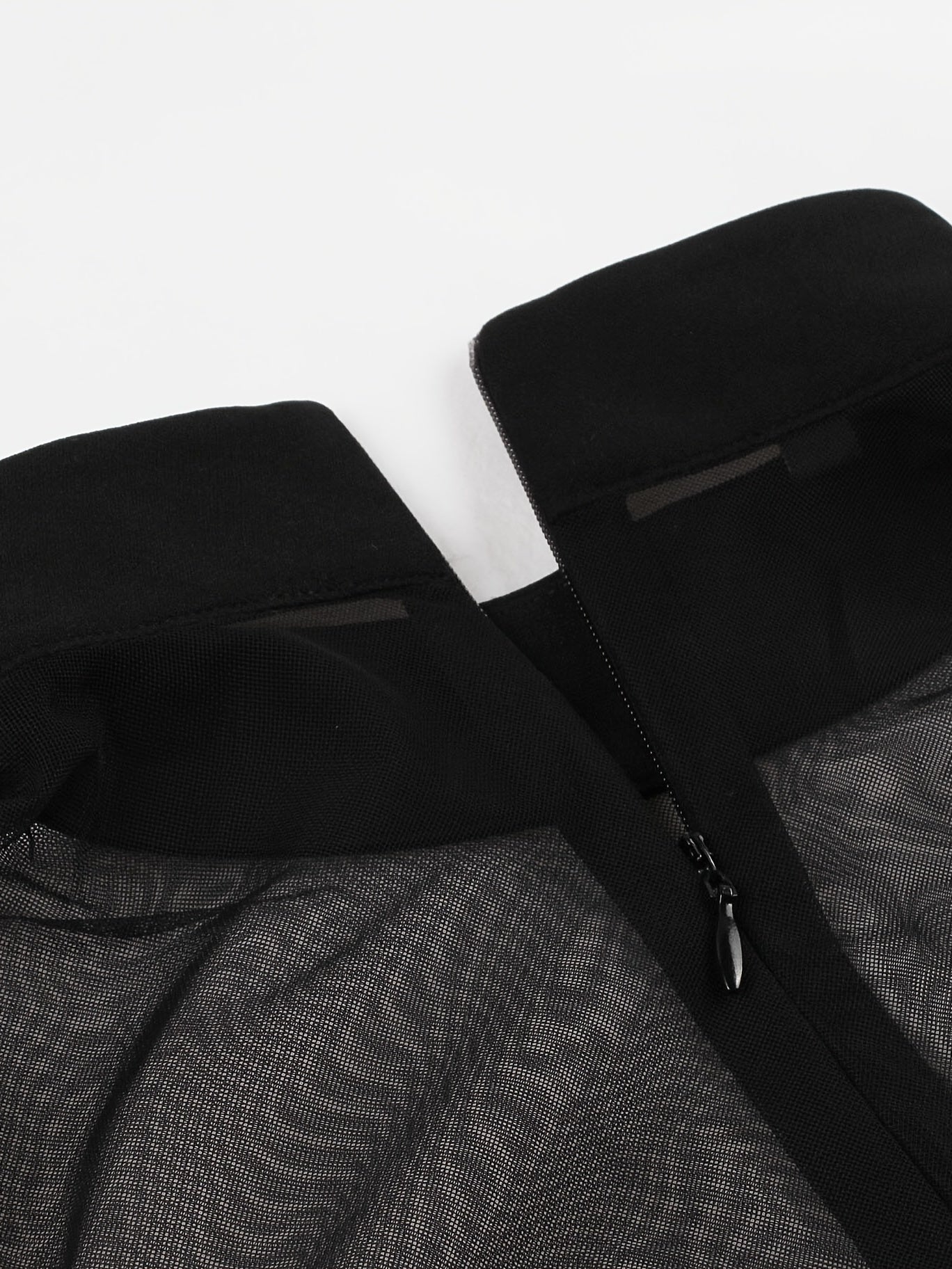 Halloween Black Queen Mesh Trumpet Sleeve Dress, Solid Retro Zip Back Dress, Women's Clothing