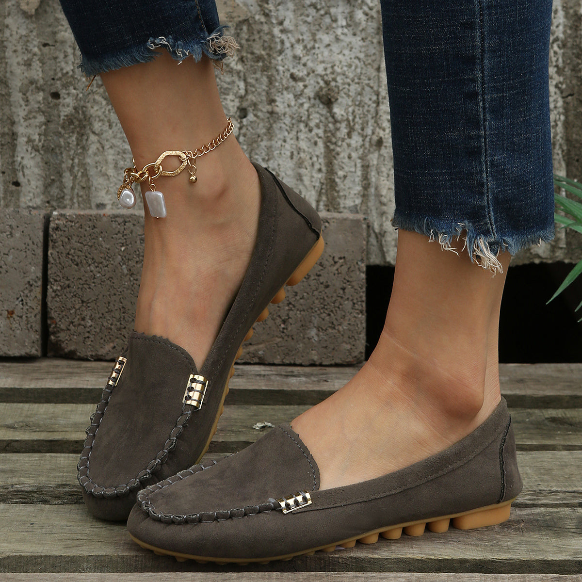 [Comfortable Loafers] Comfortable Round Toe Loafers | Women's Solid Slip On Shoes, Women's Footwear